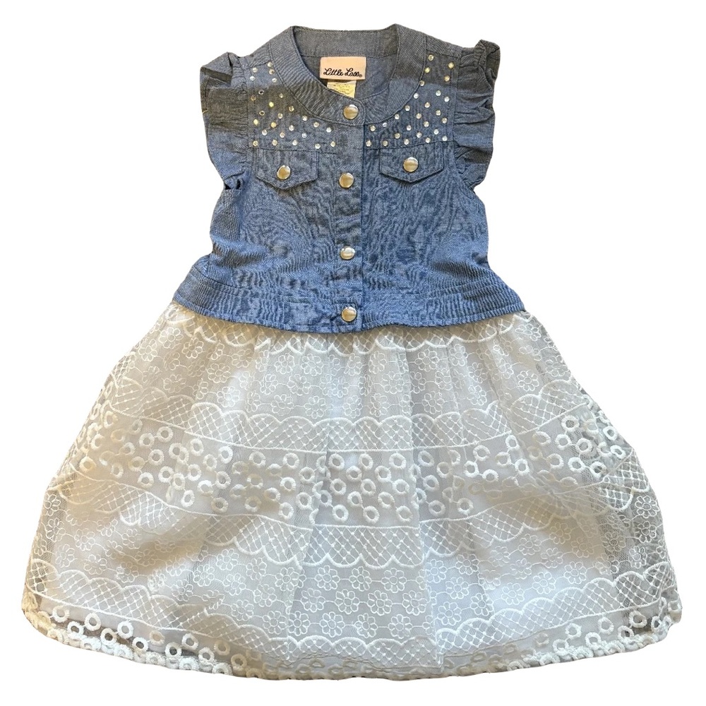 Little Lass Light Blue Denim Dress with Stud Accents